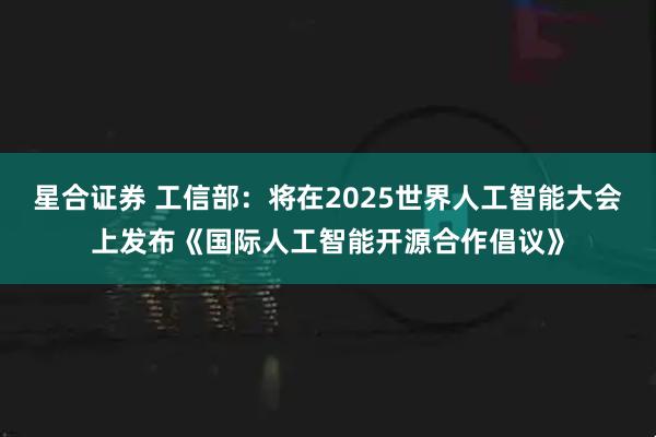 星合证券 工信部：将在2025世界人工智能大会上发布《国际人工智能开源合作倡议》